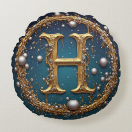 Goldene Monogramm-Initiale H Rundes Kissen