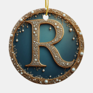 Goldene Monogramm-Initiale R Keramik Ornament