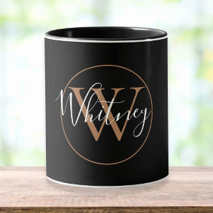 Goldene Monogramm-Schrift Name Elegante schwarze T Tasse