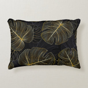 Goldene Monstera-Blätter, romantische nahtlose Blu Dekokissen