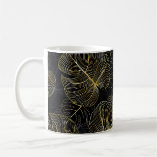 Goldene Monstera-Blätter, romantische nahtlose Blu Kaffeetasse
