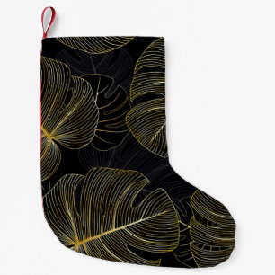 Goldene Monstera-Blätter, romantische nahtlose Blu Kleiner Weihnachtsstrumpf