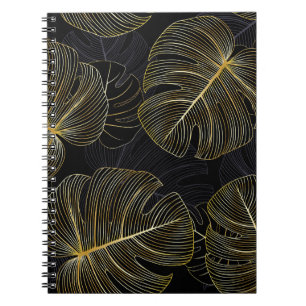 Goldene Monstera-Blätter, romantische nahtlose Blu Notizblock