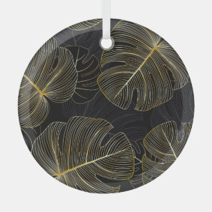 Goldene Monstera-Blätter, romantische nahtlose Blu Ornament Aus Glas