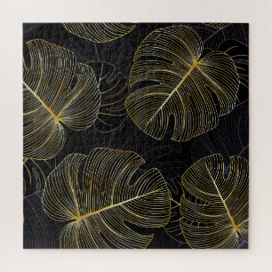 Goldene Monstera-Blätter, romantisches nahtloses B