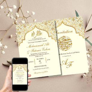 Goldene Moschee Eleganz Muslimische Hochzeit Nikah Einladung