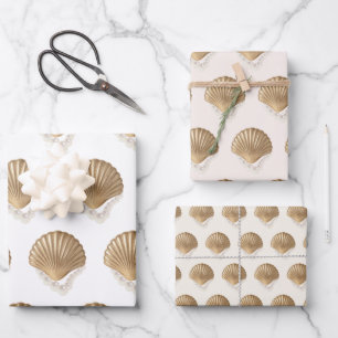 Goldene Muscheln Perlen Geburtstags Hochzeitsdusch Geschenkpapier Set