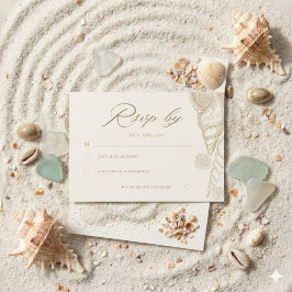 Goldene Muscheln & Weiße Küstenhochzeit  RSVP Karte