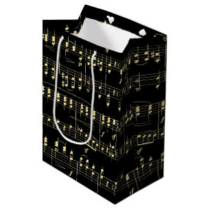 Goldene Musik auf schwarz Mittlere Geschenktüte