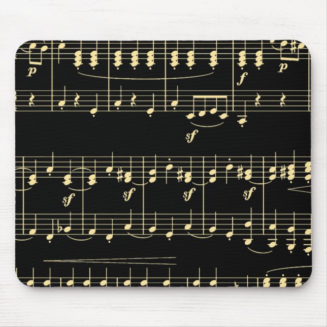Goldene Musik auf schwarz Mousepad (Vorne)