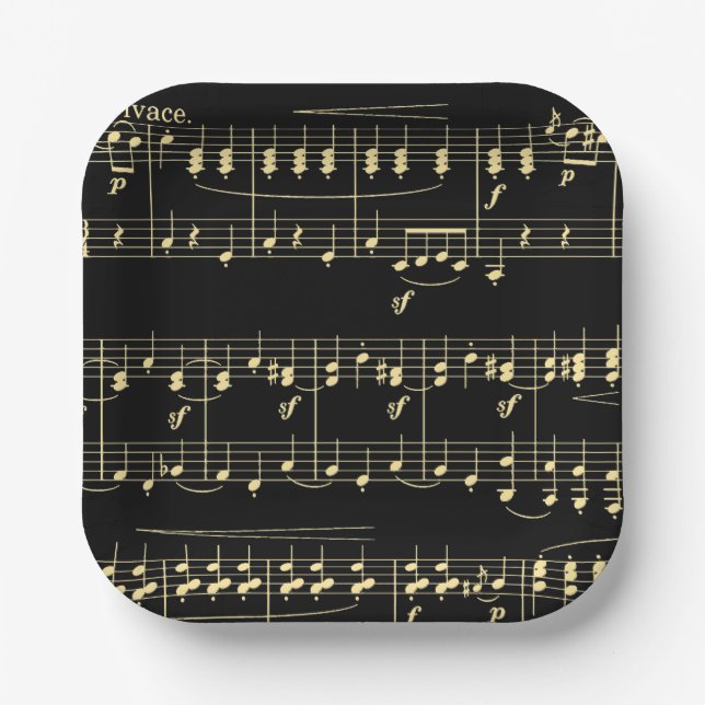 Goldene Musik auf schwarz Pappteller (Vorderseite)