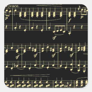 Goldene Musik auf schwarz Quadratischer Aufkleber