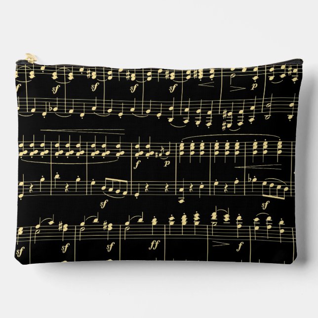 Goldene Musik auf schwarz Zubehörtasche (Vorderseite)