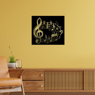 Goldene musikalische Anmerkungen in der ovalen Poster