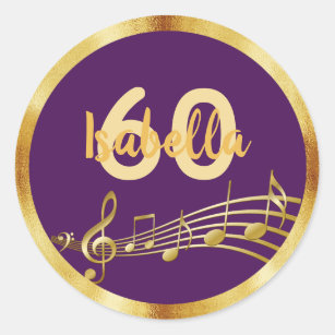 Goldene Musiknoten aus 60 Jahren auf elegantem lil Runder Aufkleber