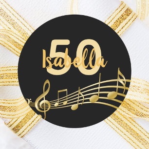 Goldene Musiknoten aus dem 50. Jubiläum Runder Aufkleber