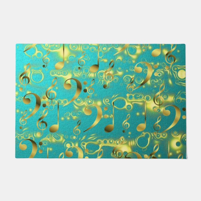 goldene Musiknoten in Minze Fußmatte (Vorderseite)