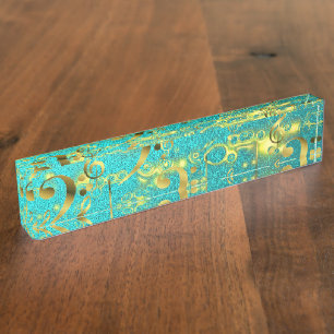 goldene Musiknoten in Minze Namensplakette