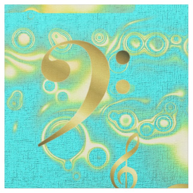 goldene Musiknoten in Minze Stoff (Nahaufnahme)