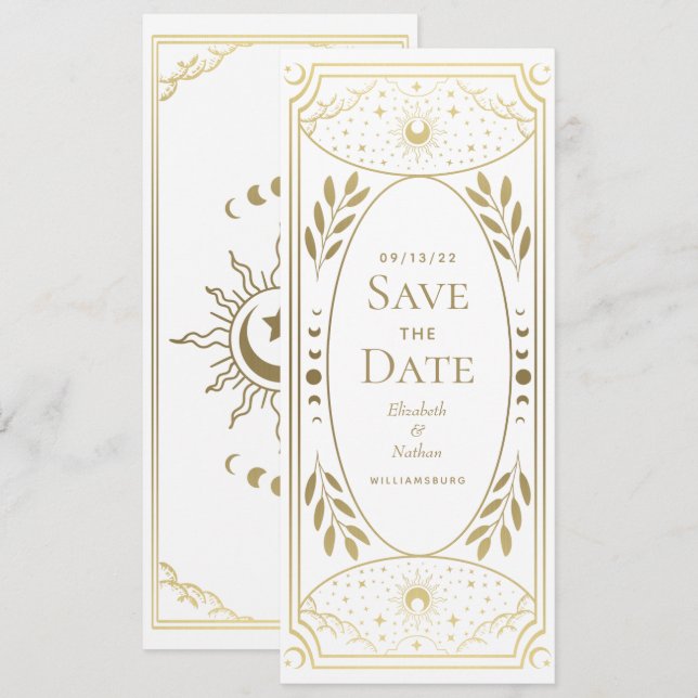 Goldene mystische Tarot-Karte Save the Date Einladung (Vorne/Hinten)