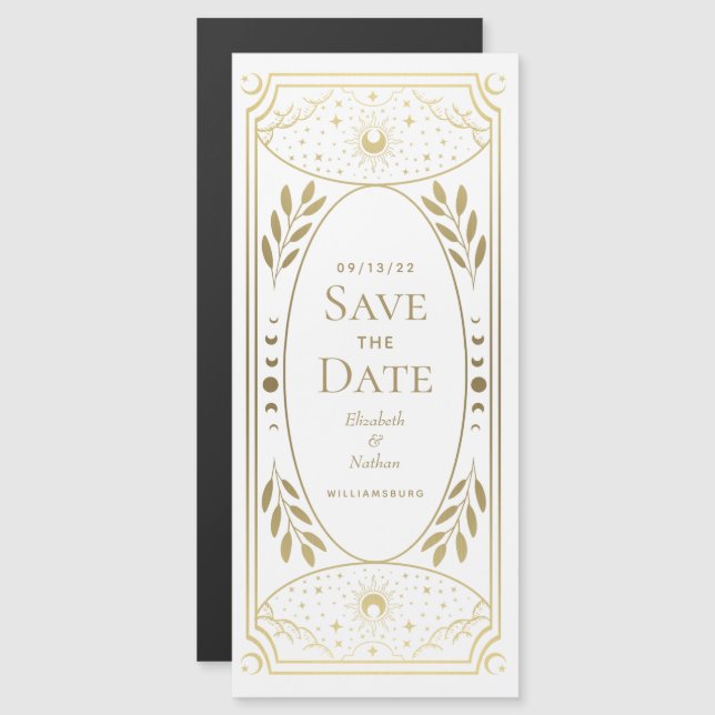 Goldene mystische Tarot-Karte Save the Date Magneteinladung (Vorne/Hinten)