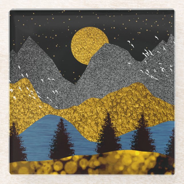 Goldene Nacht Glasuntersetzer (Vorderseite)