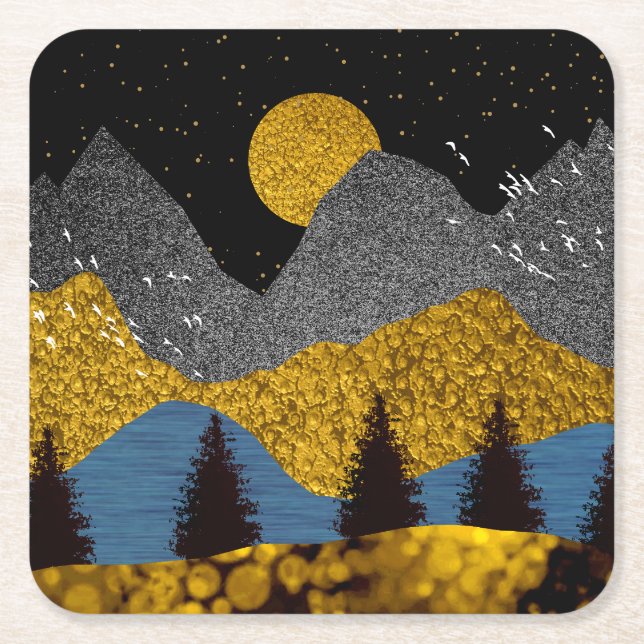 Goldene Nacht Rechteckiger Pappuntersetzer (Vorderseite)