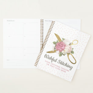 Goldene Nähschere & Shabby Chic Florale Rosen Planer