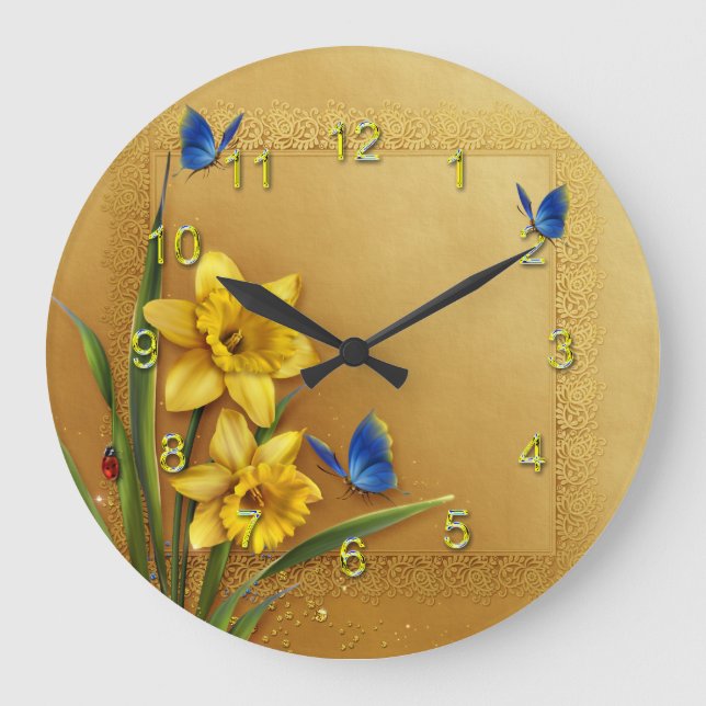 Goldene Narzissen Große Wanduhr (Vorderseite)