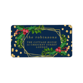 Goldene Navy-Familie frohe Weihnachten Holly-Glitz Adressaufkleber