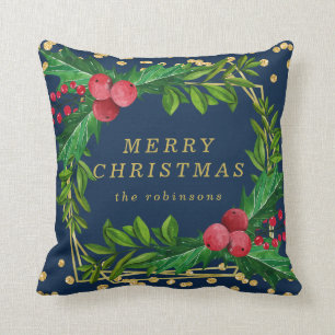 Goldene Navy Familie Frohe Weihnachten Holly Glitz Kissen