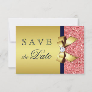 Goldene Navy Koralle Pailletten Diamanten Schleife Save The Date