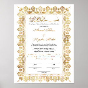 Goldene Nikkah-Urkunde für muslimische islamische Poster