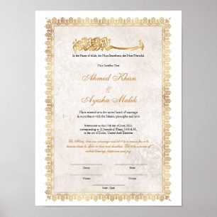 Goldene Nikkah-Urkunde für muslimische islamische Poster
