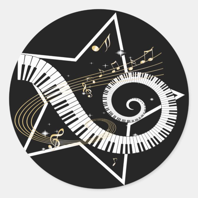 Goldene Noten von Musical Star Runder Aufkleber (Vorderseite)