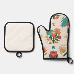 Goldene Oase Tropische Botanische Untersetzer Ofenhandschuh & Topflappen-Set