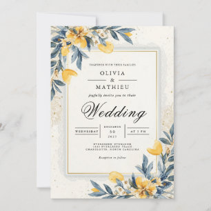 Goldene Ocker-Blumen-Wirbel-Hochzeit Einladung