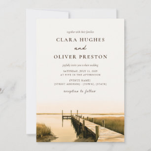 Goldene Ocker-Olive-Marsch-Script-Lowcountry-Hochz Einladung