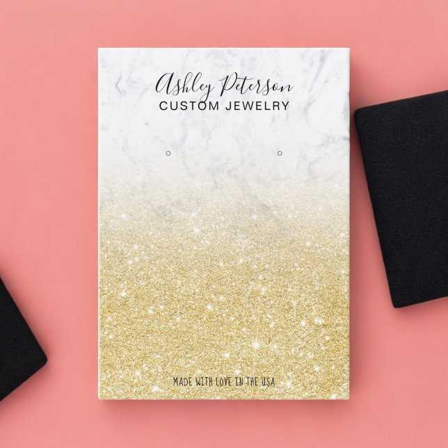 Goldene Ohrring-Anzeige aus Marmor-Glitzer Visitenkarte (Marble chic gold glitter jewelry earring display business card)