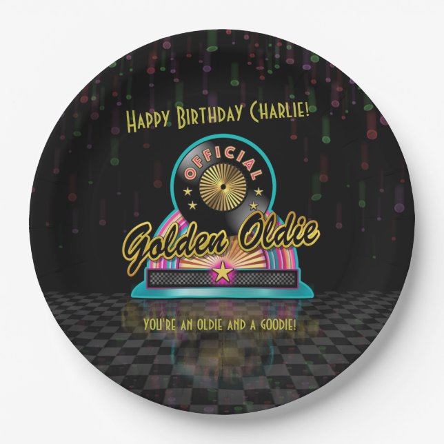 Goldene Oldie-Party-Platte Pappteller (Vorderseite)
