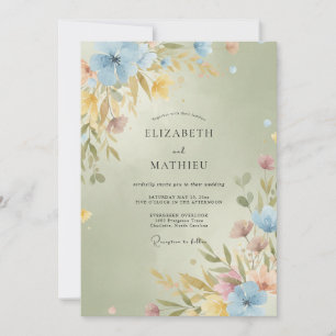 Goldene Oliven-Wildblumen-Hochzeit Einladung