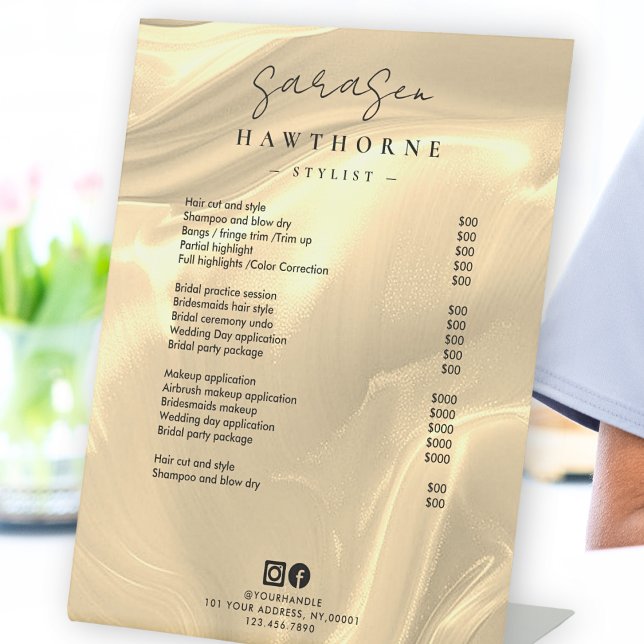 Goldene Opal Preisliste Elegantes Luxussalon Sockelschild (Von Creator hochgeladen)