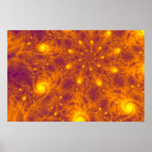 GOLDENE ORANGE-FRACTAL-KUNST – PSYCHEDELISCHE SPIR POSTER