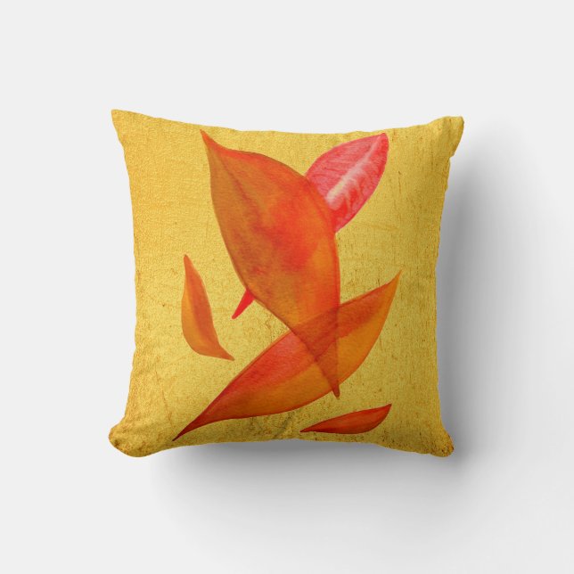 Goldene Orange Herbstblatt Moderne Kunst Kissen (Vorderseite)