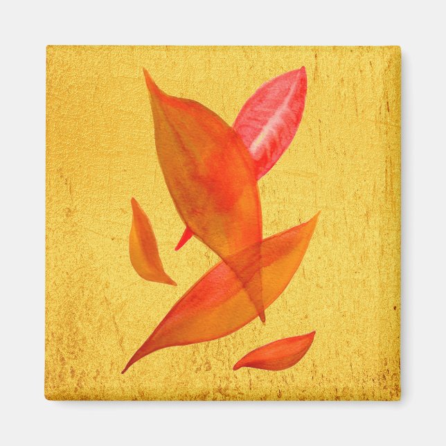 Goldene Orange Herbstblatt Moderne Kunst Magnet (Vorne)