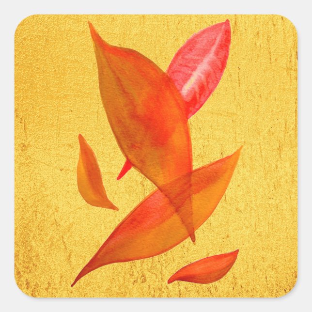 Goldene Orange Herbstblatt Moderne Kunst Quadratischer Aufkleber (Vorderseite)