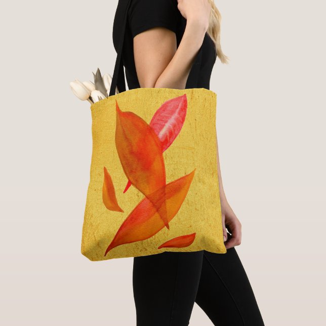 Goldene Orange Herbstblatt Moderne Kunst Tasche (Von Nahem)