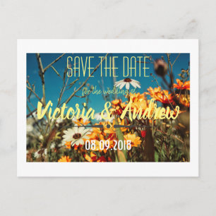 Goldene orange-weiße Blumen Postkarte zur Hochzeit