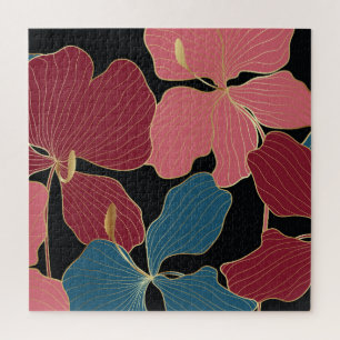 Goldene Orchideen, elegante Blumen-Linien Kunst.