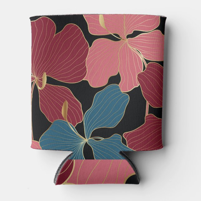 Goldene Orchideen, elegante Blumen-Linien Kunst. Dosenkühler (Vorderseite)
